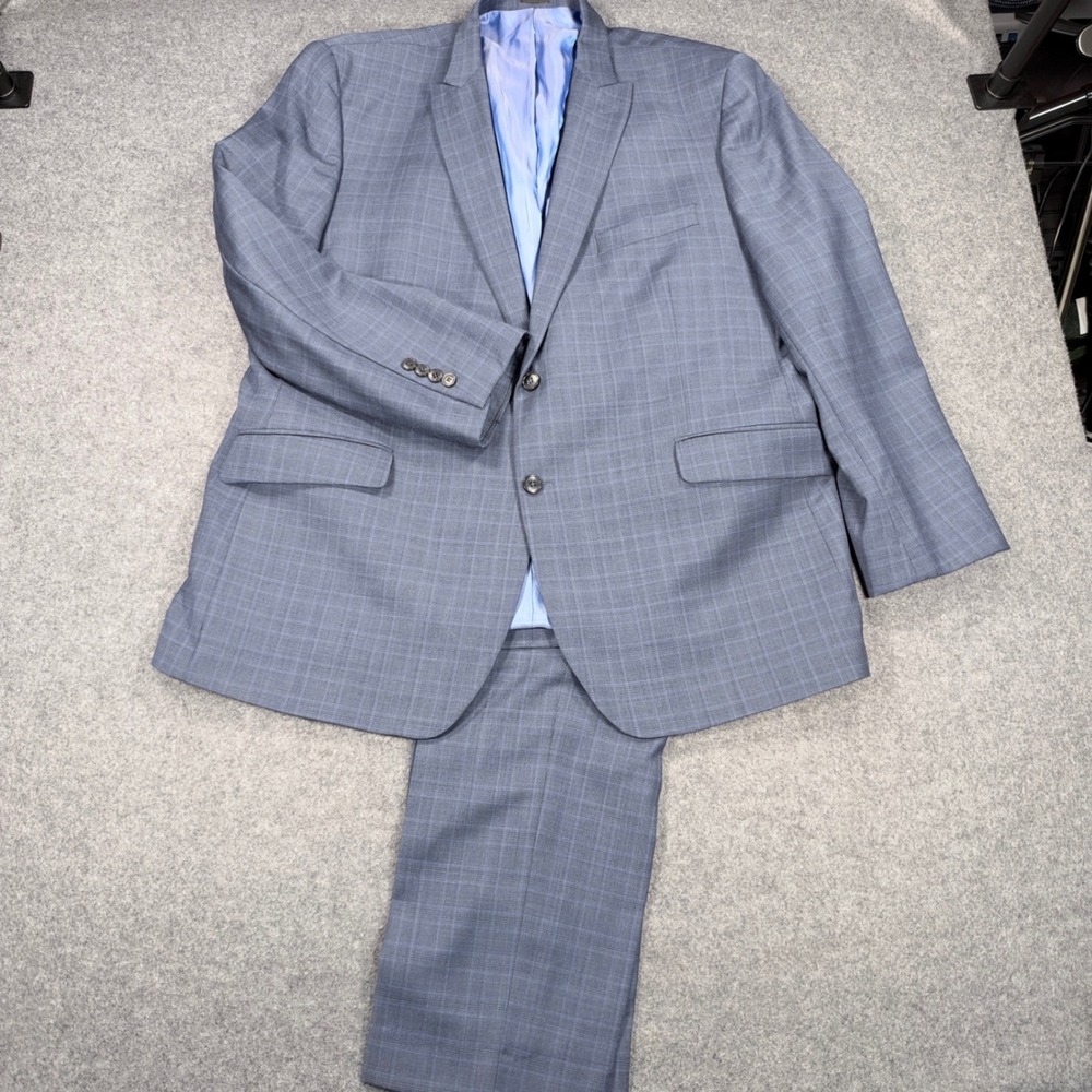 Joe Abboud Blue Plaid Suit Jacket Blazer Glen Check Business Coat 48R 38x30